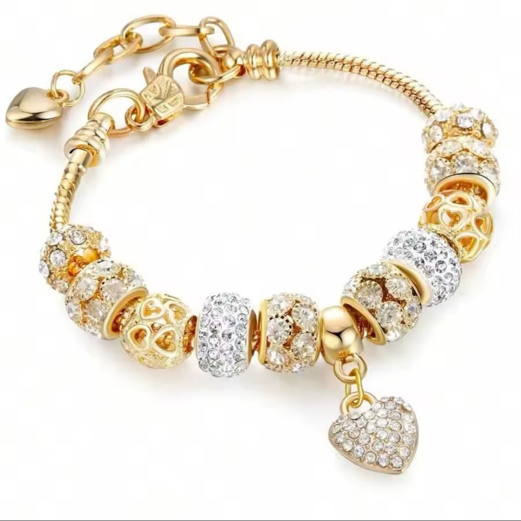 Love Heart Glass Pendant Charm Bracelet